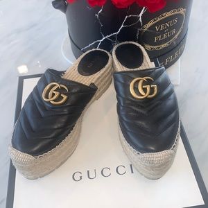 COPY - Gucci Black Marmont Espadrilles Leather Platform